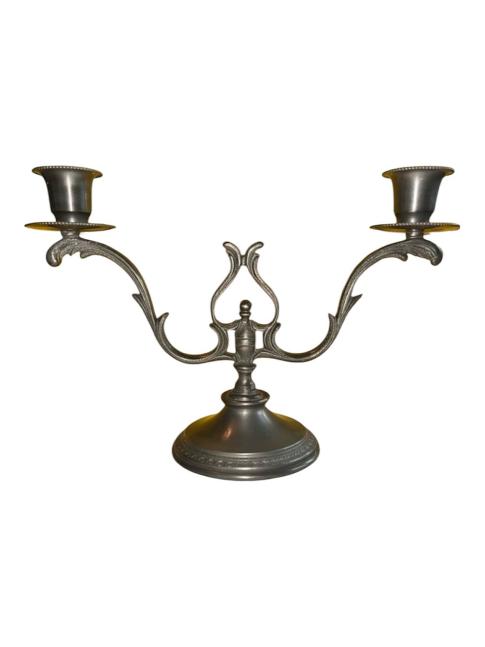Vintage pewter candelabra candle stick holder. Made in Italy